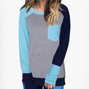 MARLOCA Women Casual Long Sleeve Crewneck Colorblock Pocket Shirt